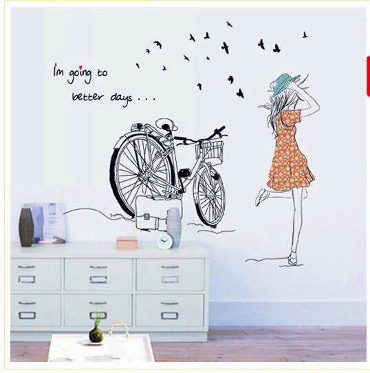DECAL DÁN TƯỜNG CÔ GÁI XE ĐẠP