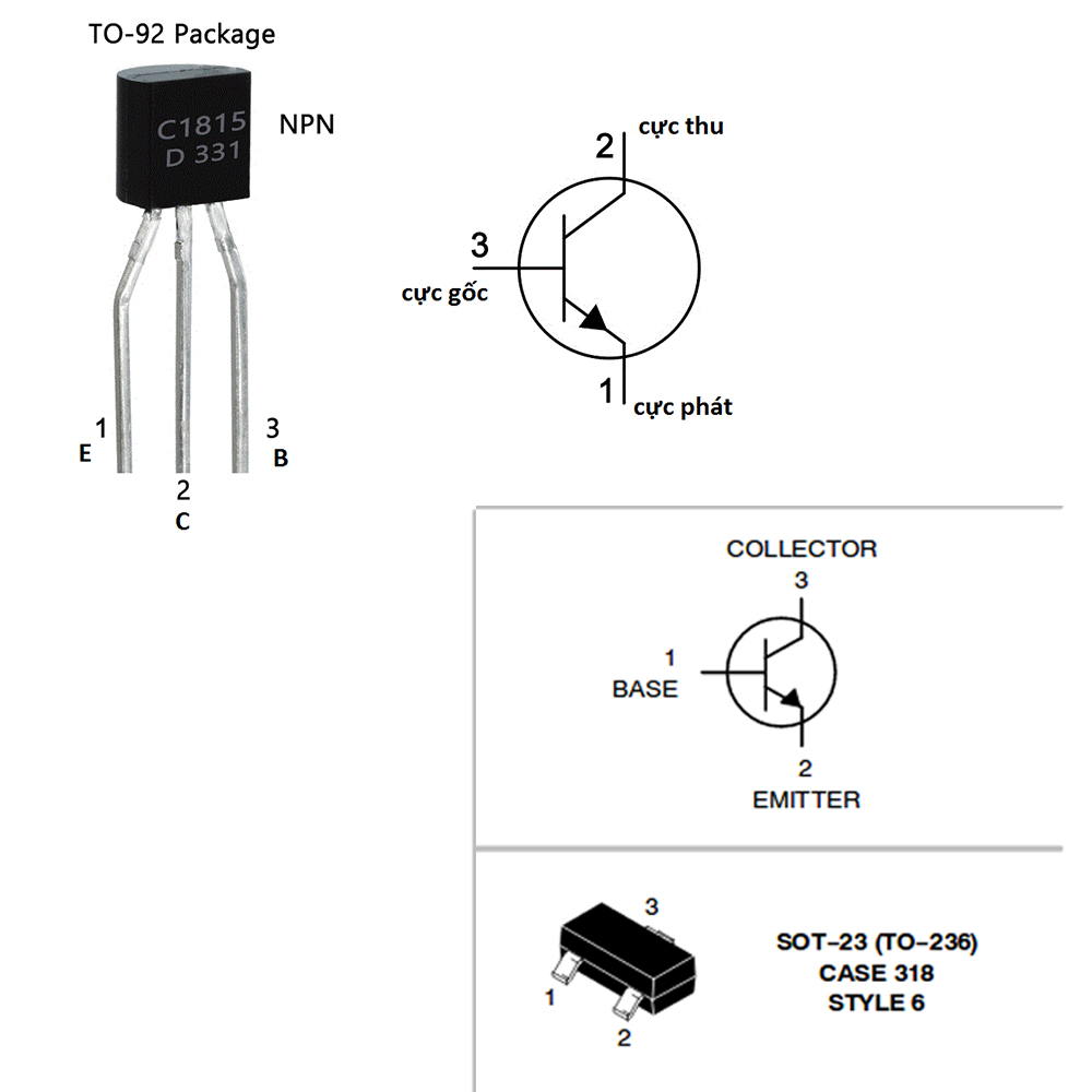 Transitor C1815 TO-92 SOT23 NPN 50V/150mA