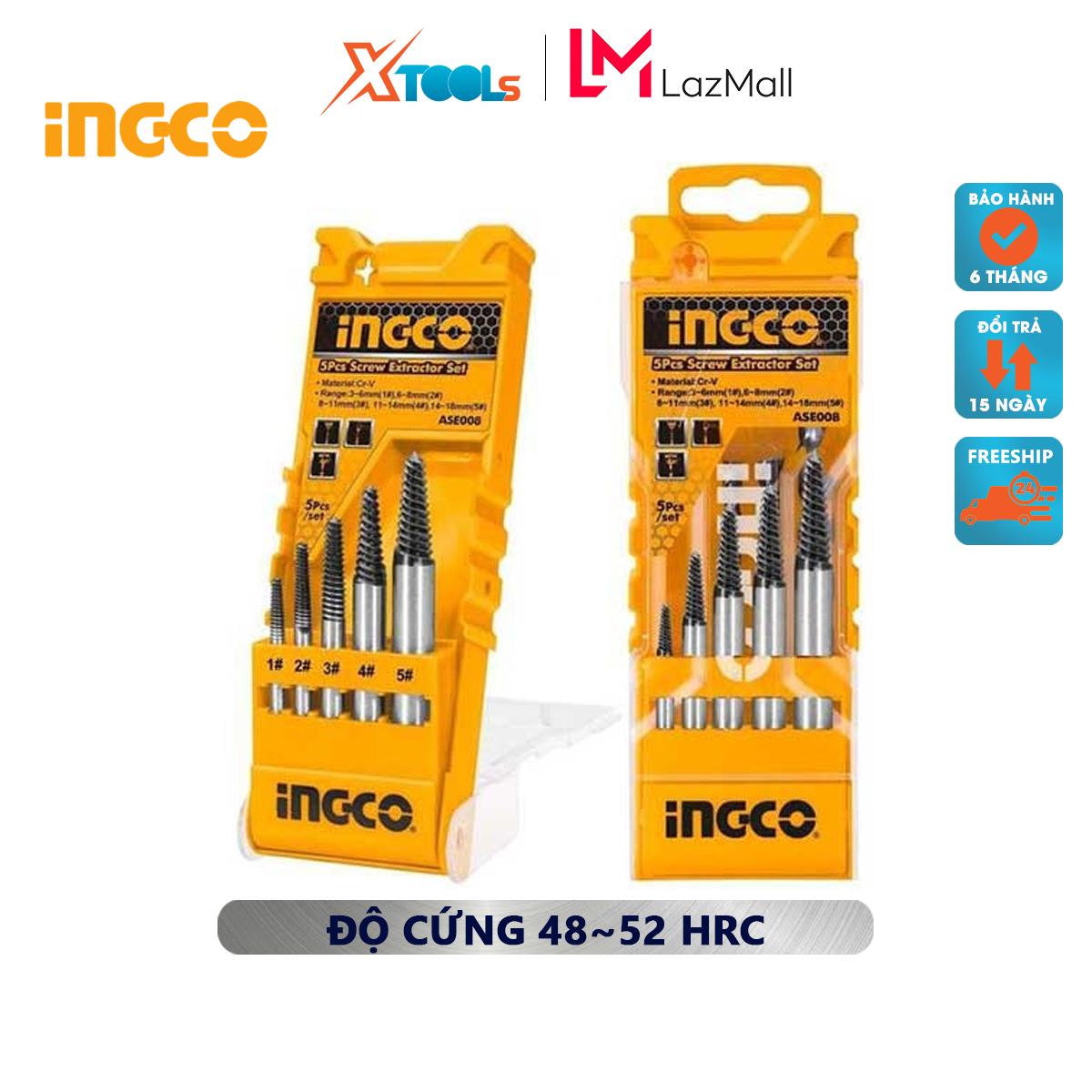 Set Cape Taro take ốc broken 5 detailed ingco ASE008 set 5 Cape coastal tooth size 3 ~ 6MM, 6 ~ 8mm,8 ~ 11mm, 11 ~ 14mm,14 ~ 18mm hardness 48 ~ 52hrc material CR-V remove the bolts, ốc screw, broken [xsafe] [XTools]