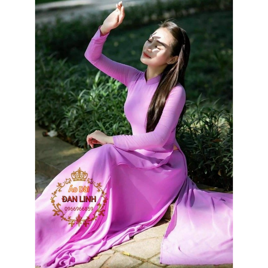 Áo dài trơn tím cà 4 tà - áo dài đan linh