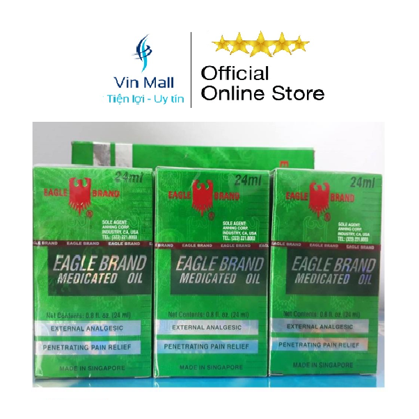 Bộ 3 Chai Dầu Gió Xanh 2 Nắp SingaPore Eagle Brand - Mẫu mới