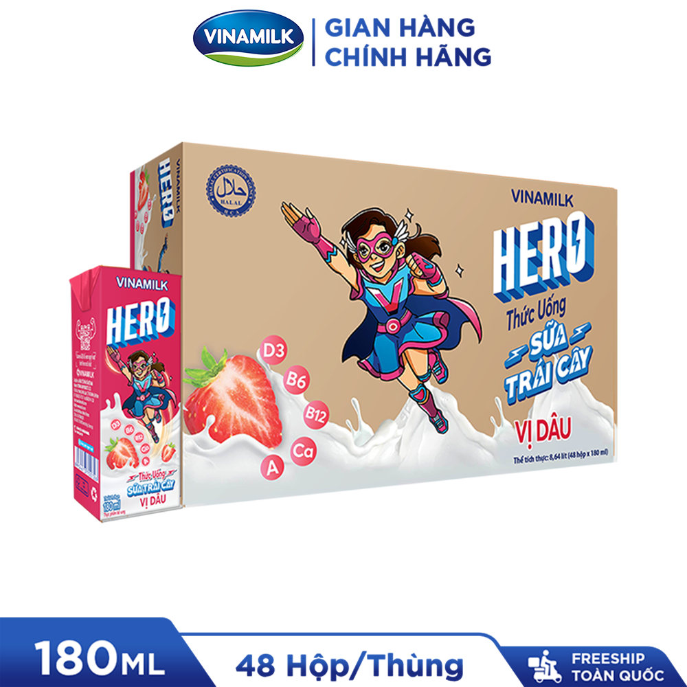 MIỄN PHÍ VẬN CHUYỂN Thùng Thức uống sữa trái cây vị dâu Vinamilk Hero