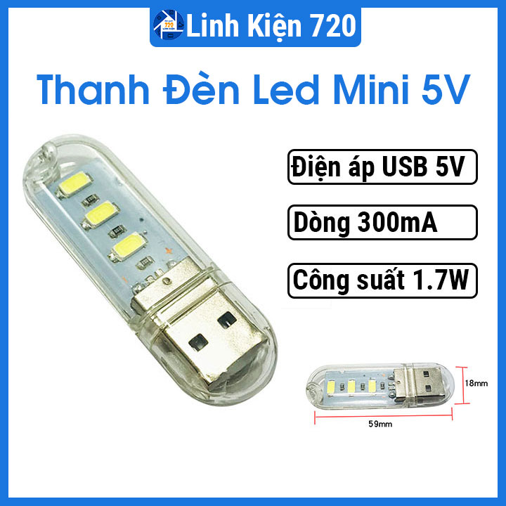 Thanh đèn led mini 5V V1 gồm 3 bóng cổng cắm USB tiện lợi