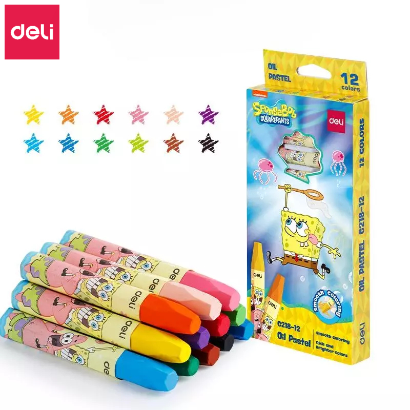 Bút sáp màu dầu bọt biển dễ thương deli - 12/18/24 màu tươi sáng an toàn siêu mịn học sinh tô màu vẽ tranh mỹ thuật