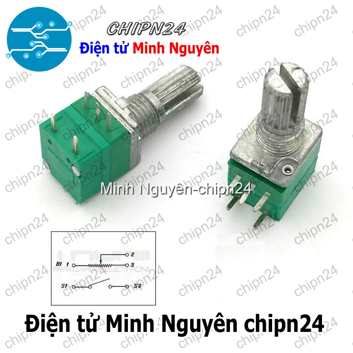 [2 cái] (F161) Biến trở xanh 5 chân 100K RV097NS (Biến trở đơn có Công tắc B100K 104) - HH003241