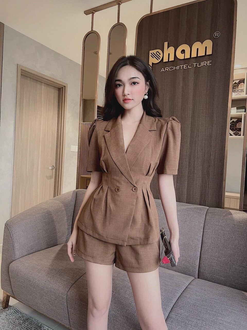 Set quần short đùi + áo vest sang chảnh