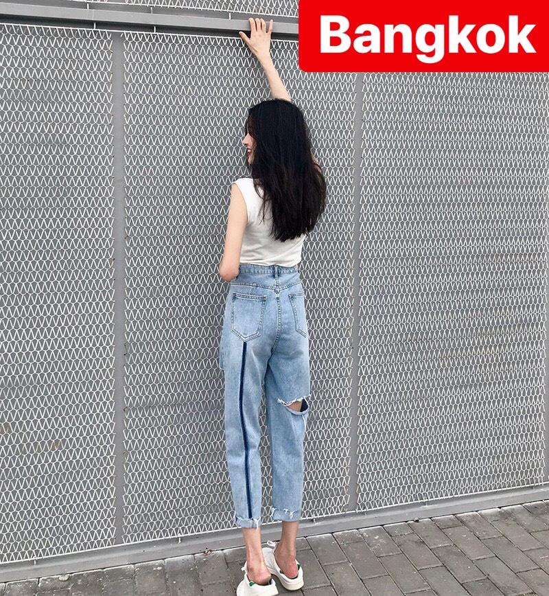 QUẦN JEAN BAGGY NỮ XANH RÁCH VẠCH ĐÙI SAU LƯNG CAO NÂNG MÔNG TREND MỚI THÁI LAN BK 30 - TÝ GOLD 2020