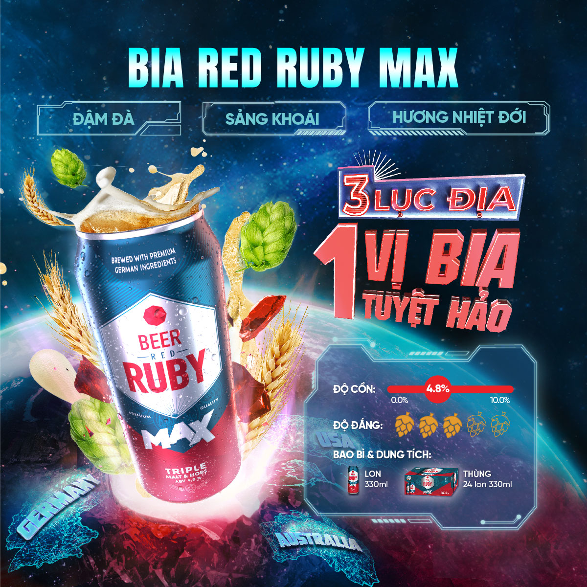 Bia Red Ruby Max - Thùng 24 Lon x 330ML
