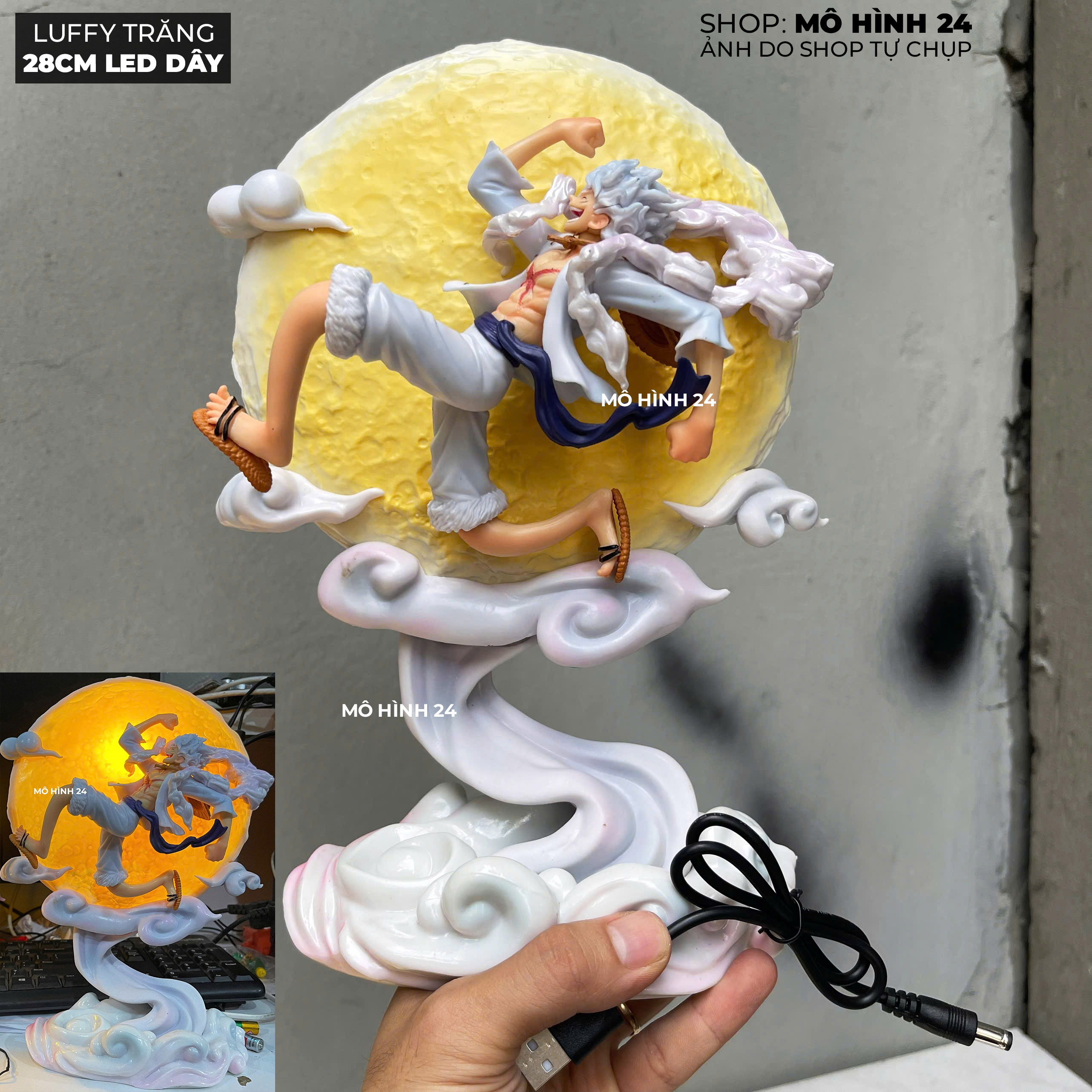 [25-28cm] Mô hình Luffy Trăng Big Size One piece luffy ánh trăng vàng có led phát sáng Nika đèn ngủ Joyboy thần mặt trời