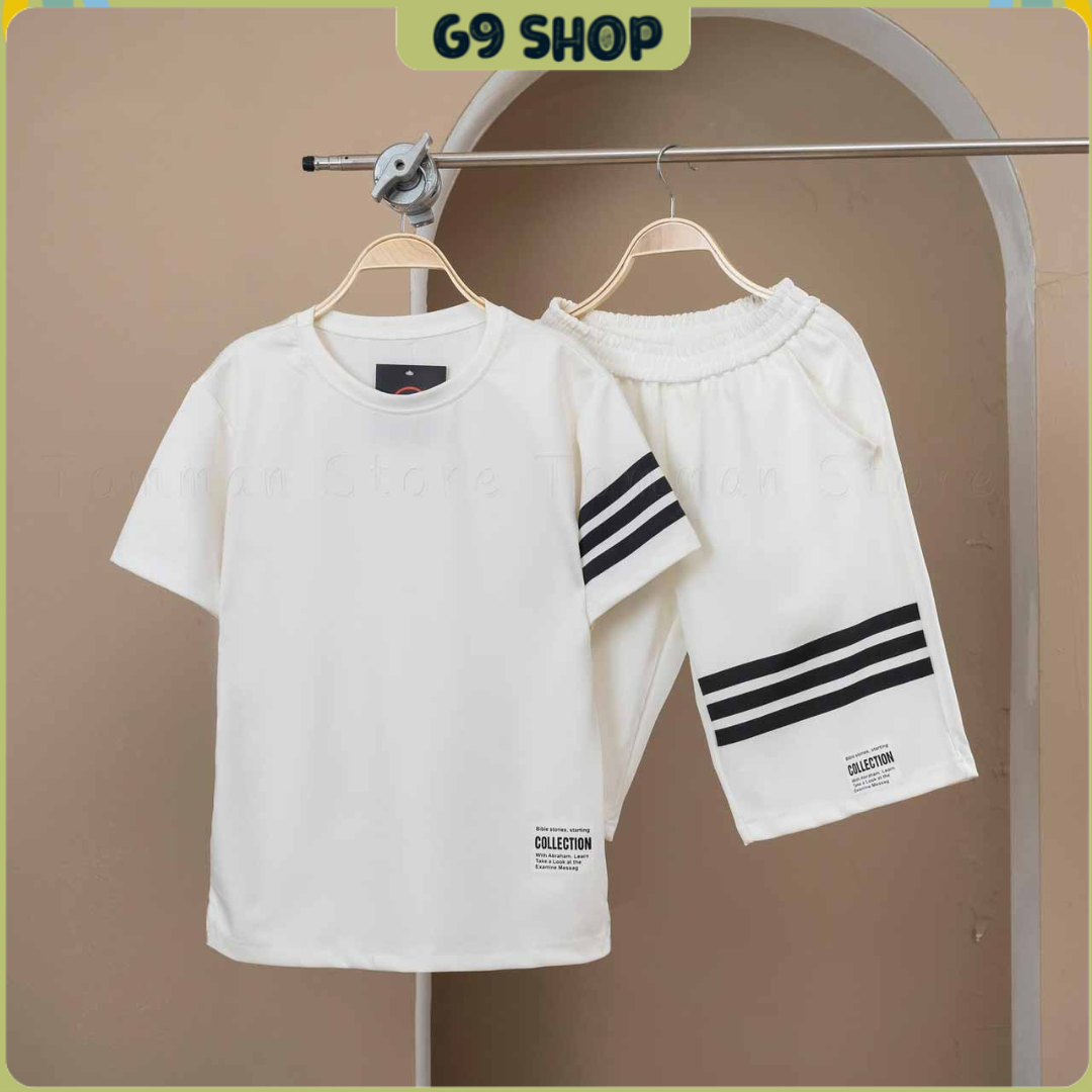 ( MẪU BÁN CHẠY ) Đồ bộ thể thao nam, set mặc nhà nam cọc tay mùa hè in sọc viền 3 màu đen xám trắng - G9_shop S0