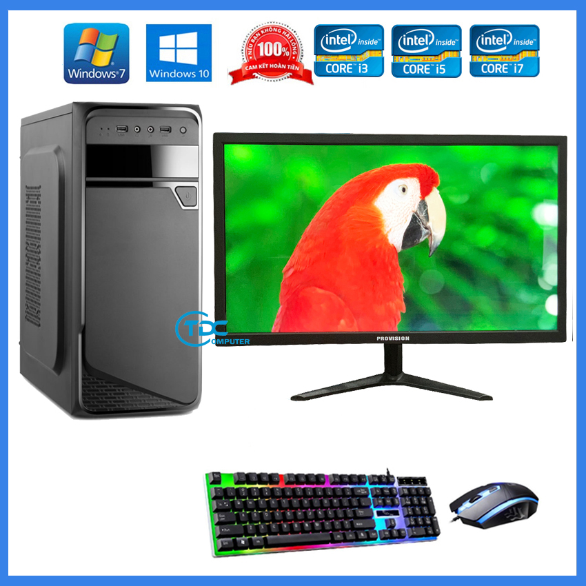 Bộ máy tính để bàn PC Gaming + Màn hình 24 inch Provision Cấu hình core i3, i5 i7 Ram 8GB, SSD 240GB + Quà Tặng bàn phím chuột chuyên Game LED
