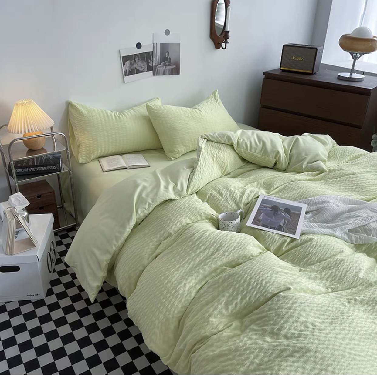 Set Chăn Ga Gối Cotton Minimalist kiểu Dúm kẻ sọc new 2022 DuongAnh bedding.