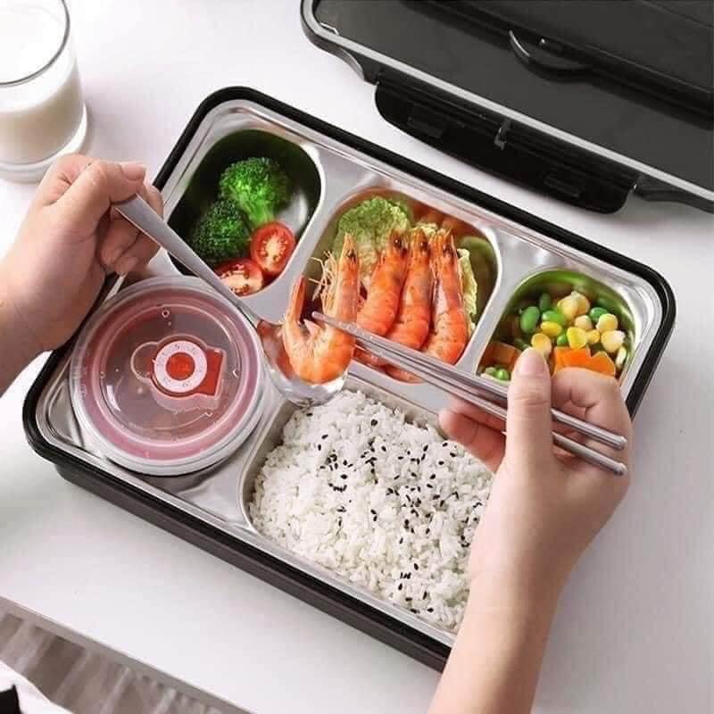Khay Cơm Inox 5 Ngăn Có Nắp Đậy