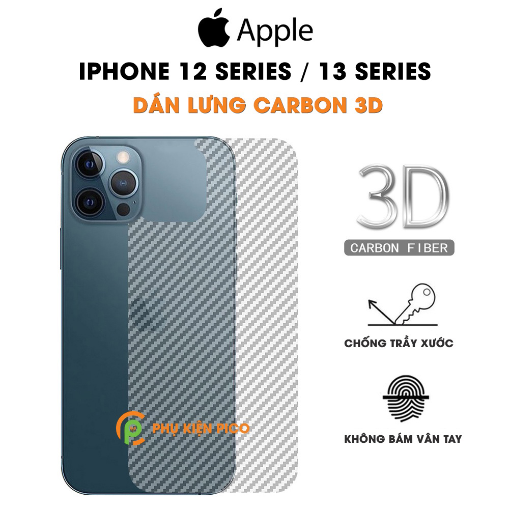 Dán lưng Iphone 13 Pro Max / Iphone 12 Pro Max nổi vân Carbon 3D tản nhiệt tốt chống bám vân tay - Dán lưng Carbon Iphone 13 Pro Max