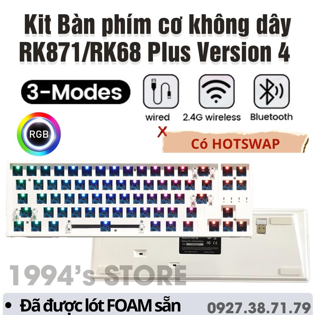 [CÓ SẴN] KIT Bàn phím cơ RK871/RK68 Plus, RK G68 Led RGB - Bluetooth 5.1 | Wireless 2.4G | Dây Type C - Phần mềm Custom