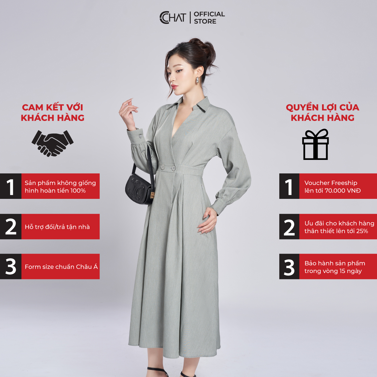 Đầm Nữ CCHAT Cổ Đức Mở V Chất Tuytsi Cao Cấp 13VDS2002XT