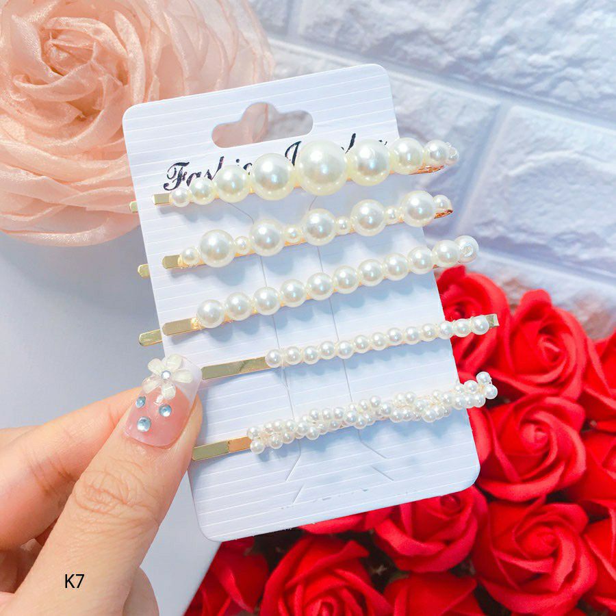 [HCM]Set 5 kẹp tóc mái đính ngọc