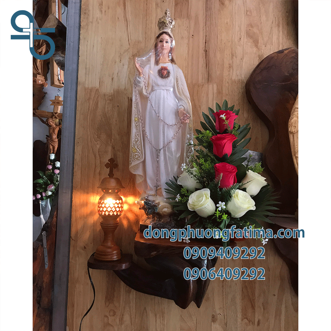 Đèn Bàn Thờ2 Cây Đèn Gỗ Thánh Giá (Gỗ Màu Mahogany)