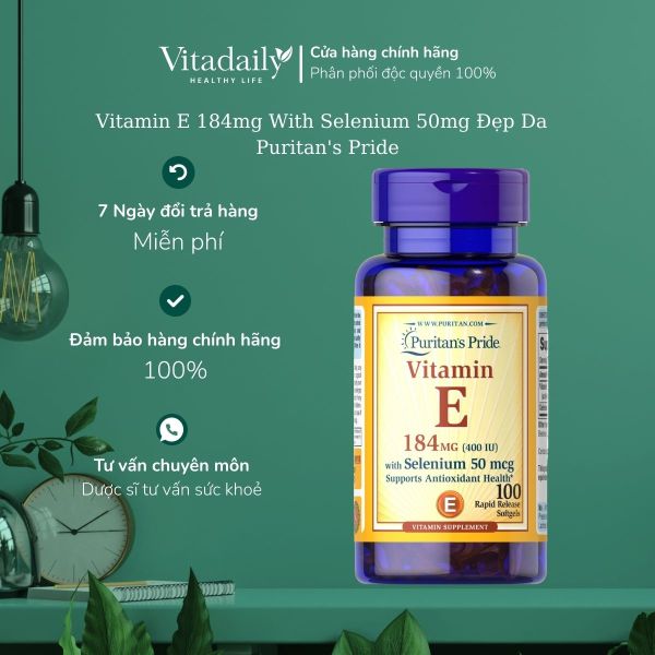 Viên Uống Đẹp Da Vitamin E 184mg With Selenium 50mg Puritans Pride của Mỹ