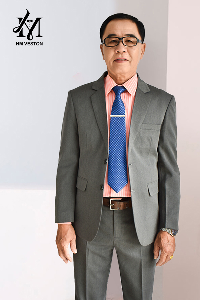 [HCM]Bộ vest nam cho các bác mẫu 2 nút form thoải mái màu xám đậm tặng cà vạt sọc kẹp