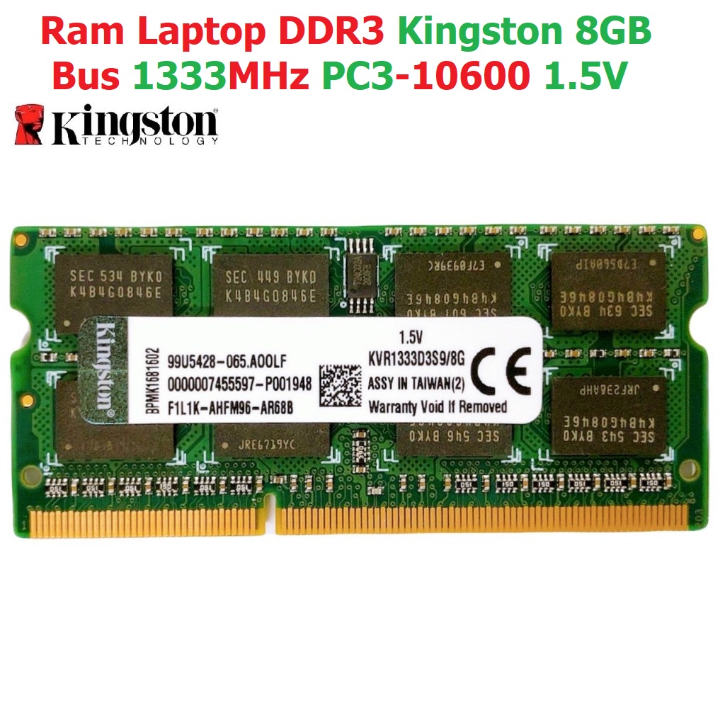 Ram laptop 8gb ddr3 các hãng kingston / samsung bus 1333mhz pc3 10600 1.5v dùng cho máy tính xách tay