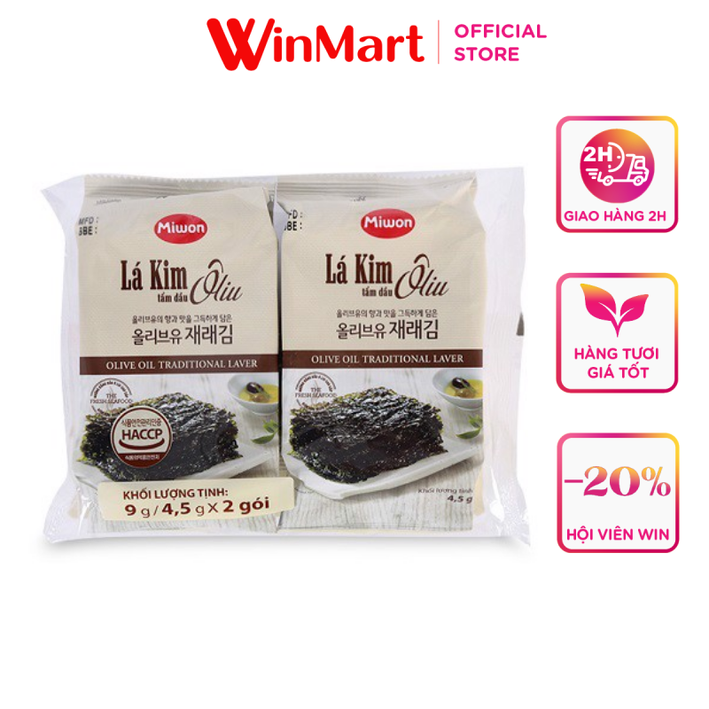 - Lốc 2 gói lá kim tẩm dầu oliu Miwon 9g
