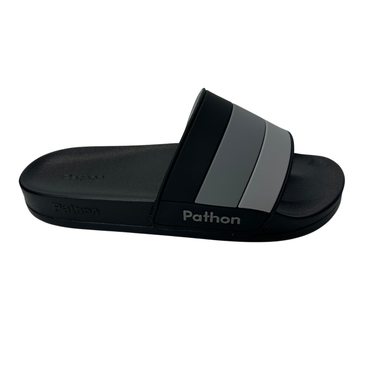 Dép nam nữ quai ngang slipper Pathon quai PVC và đế PU đen quai xọc xám đen lớn SD120