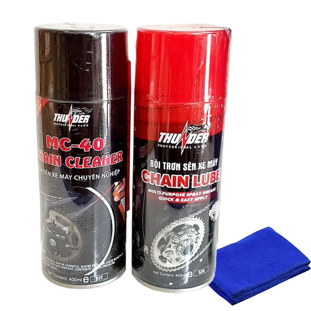 COMBO Vệ Sinh Và Dưỡng Sên Thunder 400ml (Tặng Khăn Lau Xe), Sên Đi Êm, Bám Dai, Ít Văng