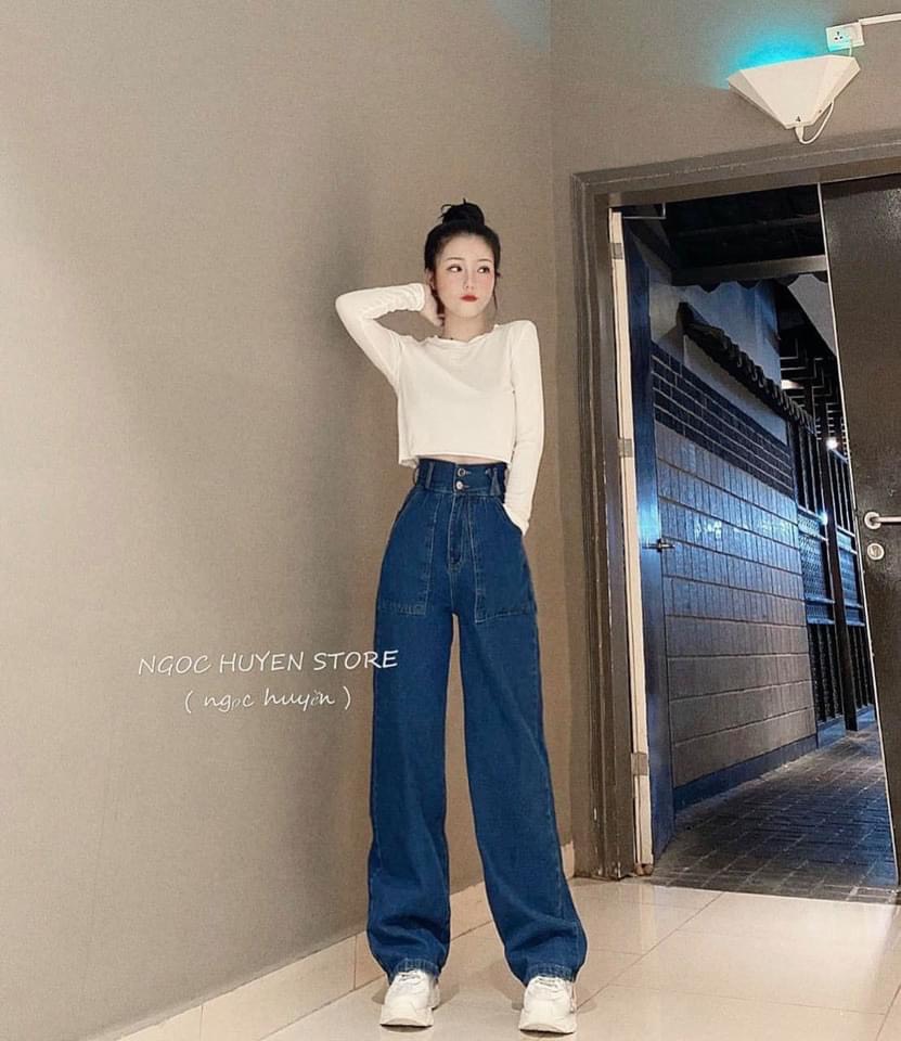 BAGGY JEANS 2 NÚT ỐNG RỘNG