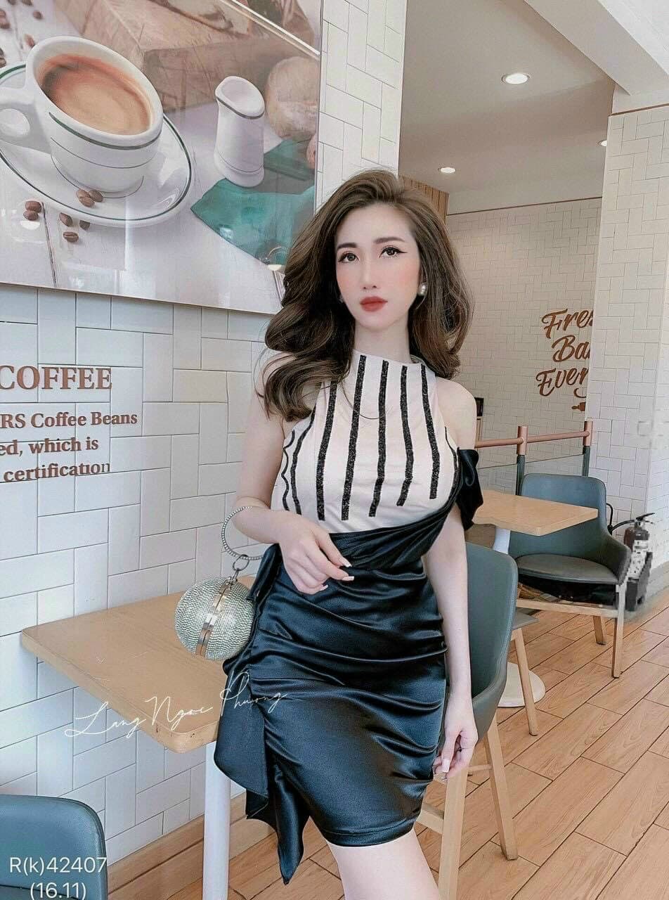 [HCM]Đầm Ôm Phối Màu Nhúng Bèo Sang Trọng