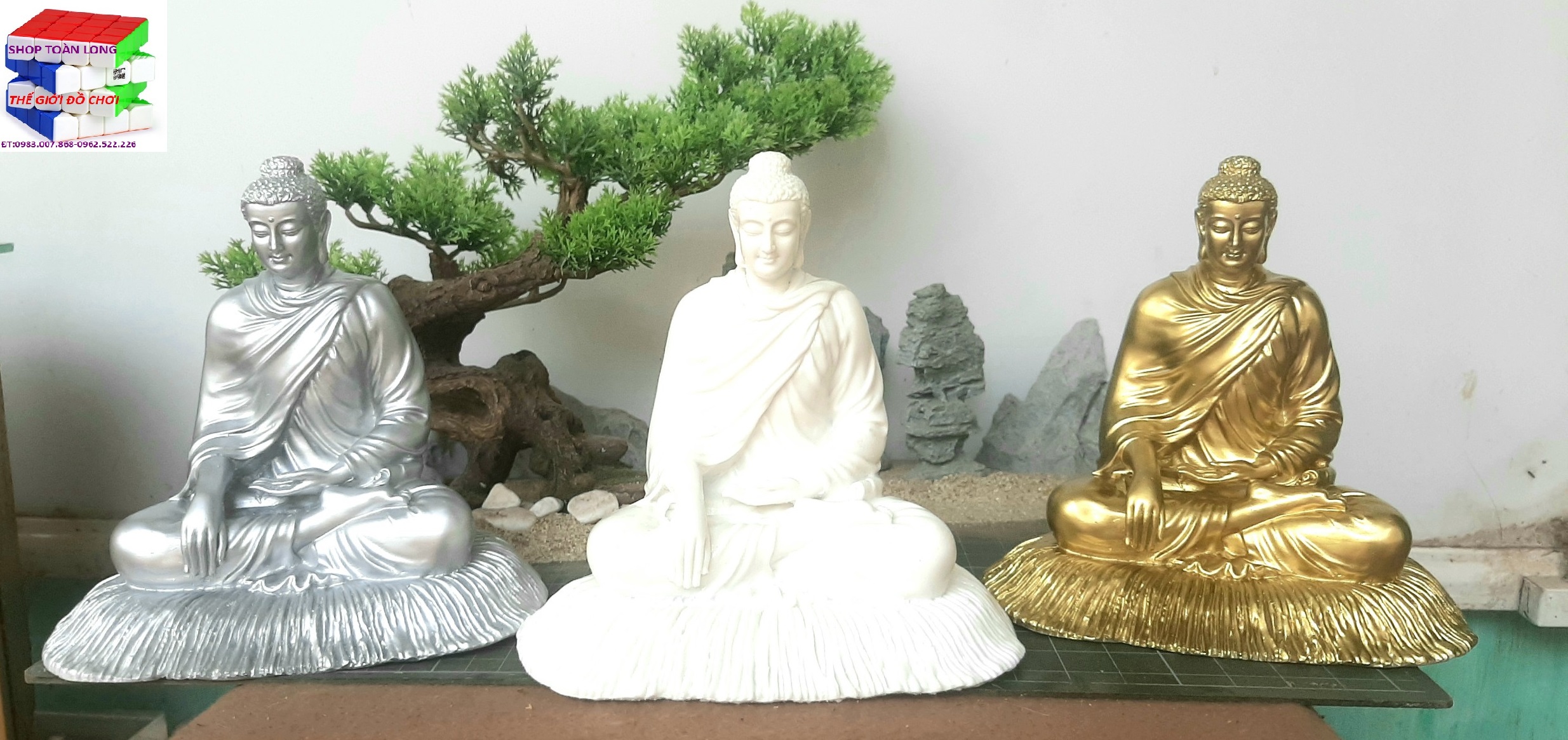 Tượng phật bổn sư thích ca mâu ni, phật đức thích ca cao 22cm trang trí nhà cửa thờ phật, cây cảnh, bể cá, sân vườn...