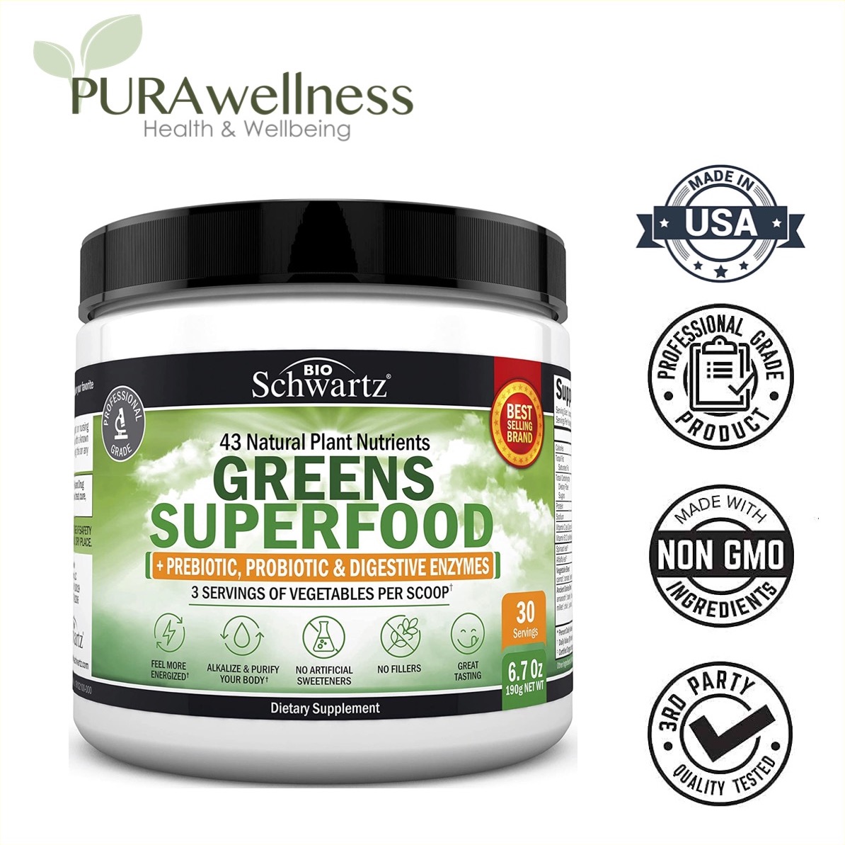 Bột BioSchwartz GREENS SUPERFOOD POWDER 190g