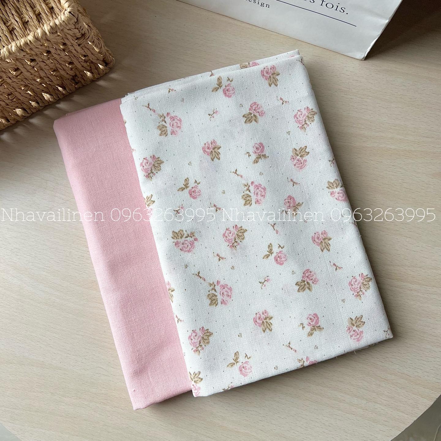 Linen Bột Hoạ Tiết Hoa Hồng Rose mềm mịn, thoáng mát - Nhà vải Linen