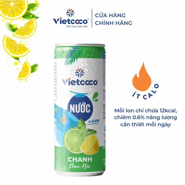 Combo 6 lon nước chanh bạc hà Vietcoco 240ml