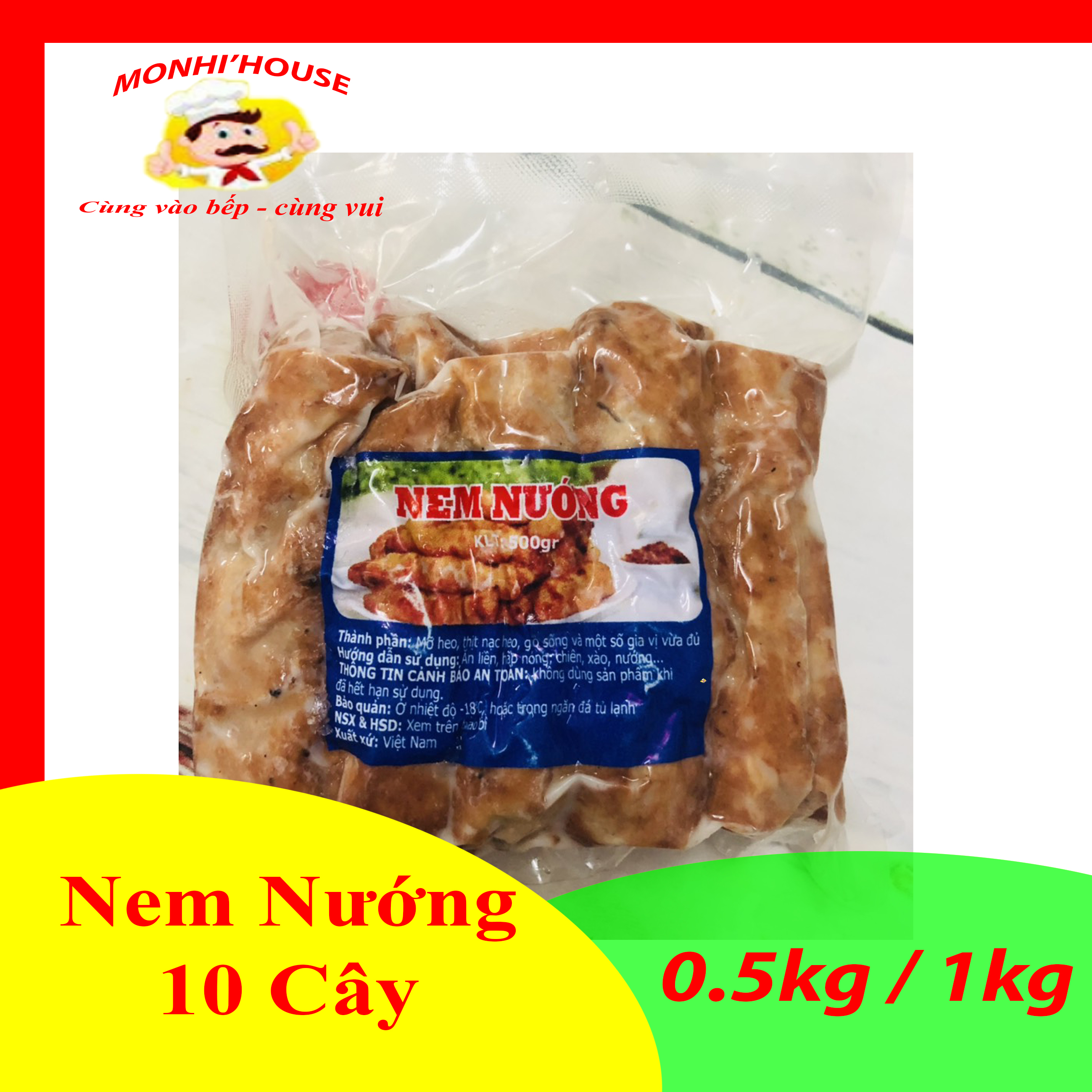 Gói 500g Nem nướng thơm ngon( 10 cây )