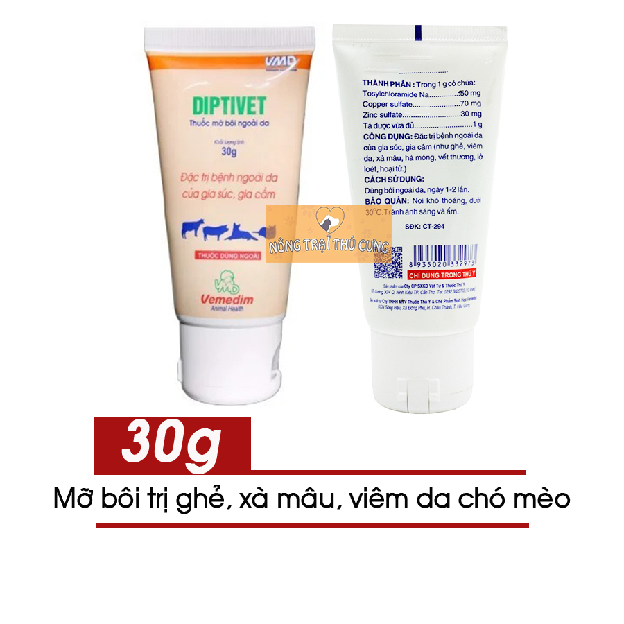 Mỡ kẽm diptivet bôi trị ghẻ, viêm da, xà mâu chó mèo -