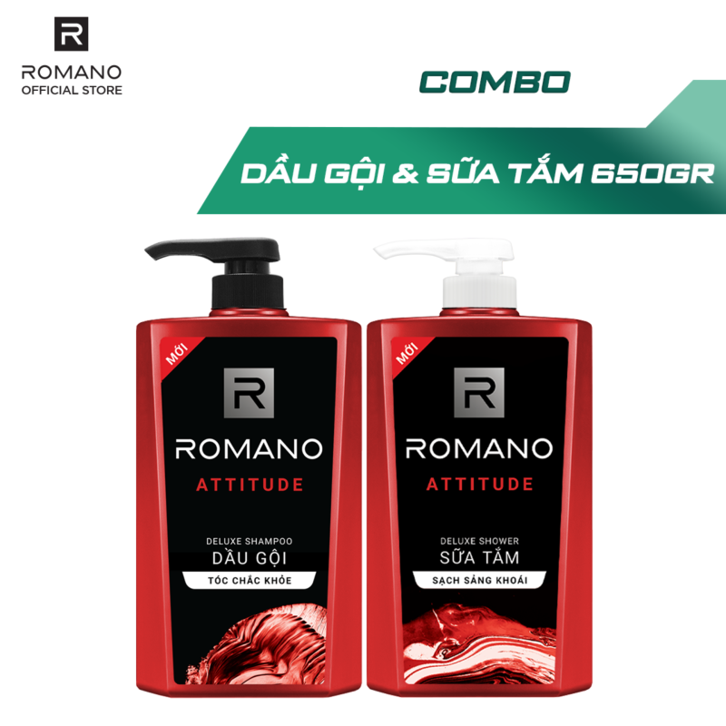 Combo Dầu gội và Sữa tắm cao cấp Romano Attitude sang trọng đẳng cấp 650gr nhập khẩu