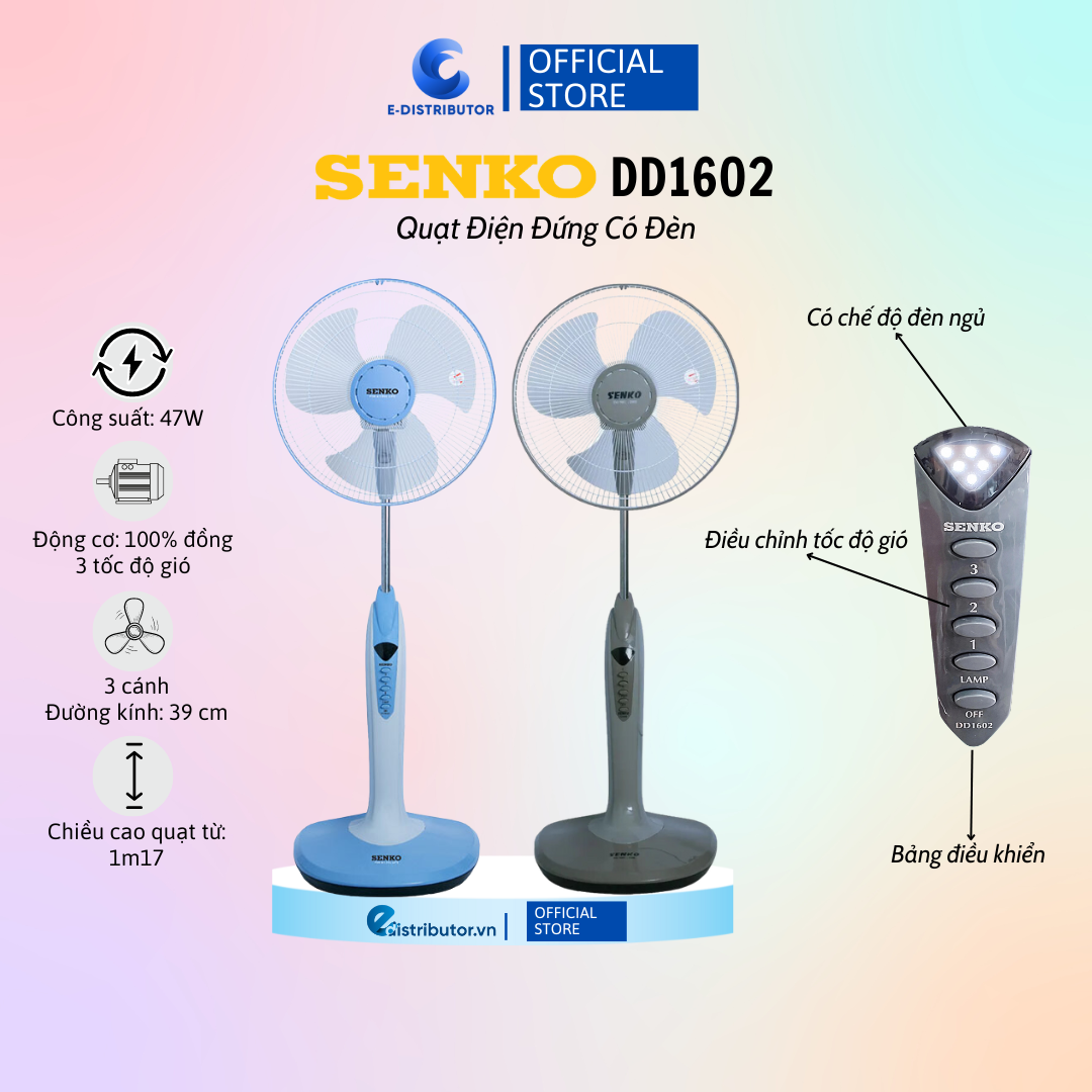 Quạt đứng Senko có đèn DD1602 hàng chính hãng màu sắc ngẫu nhiên - Bảo hành 24 tháng