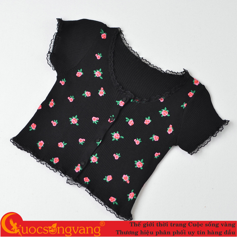 Áo len dệt kim phối ren áo croptop len GLA317 Cuocsongvang