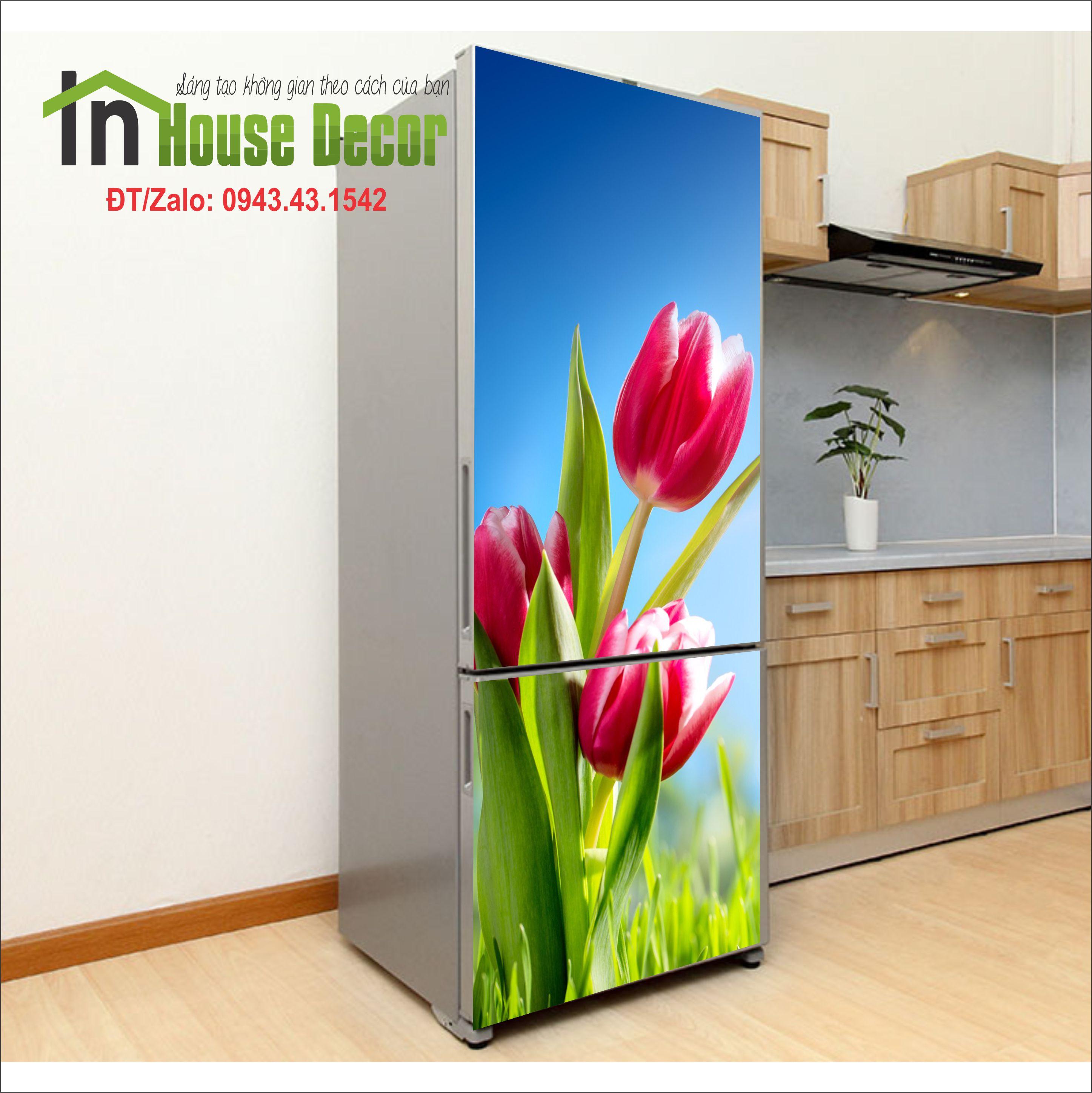 Tranh dán Tủ Lạnh Chống Thấm Nước - Chất Liệu Decal Bóc Dán - Phù Hợp Mọi Loại Tủ - Tuylip xanh - Decal dán tủ lạnh máy giặt kệ tường tủ quần áo, decal dán, giấy dán, trang trí nội thất, giấy dán nội thất, trang trí nhà cửa