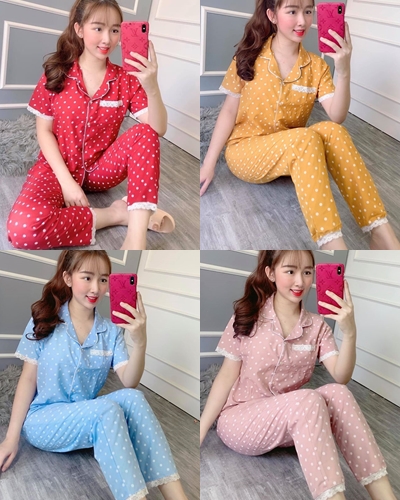 ĐỒ BỘ PIJAMA NỮ CHẤM BI ĐẸP KATE LỤA MỀM MỊN THOÁNG MÁT