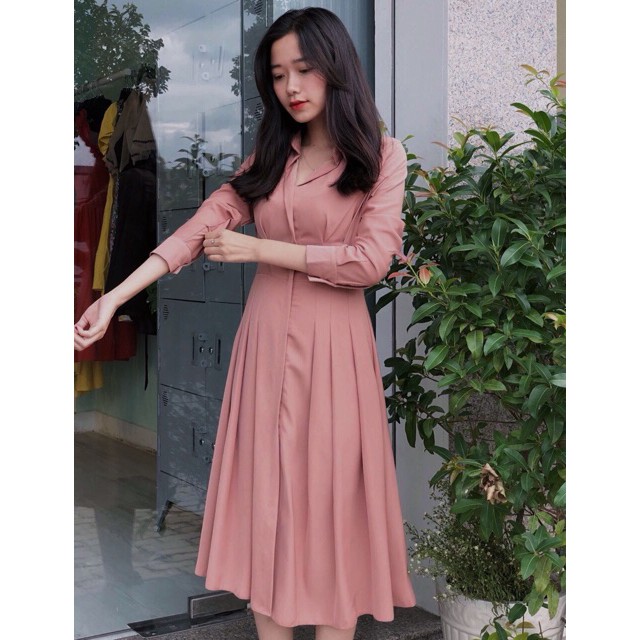 Đầm sm hồng đậm xếp li
