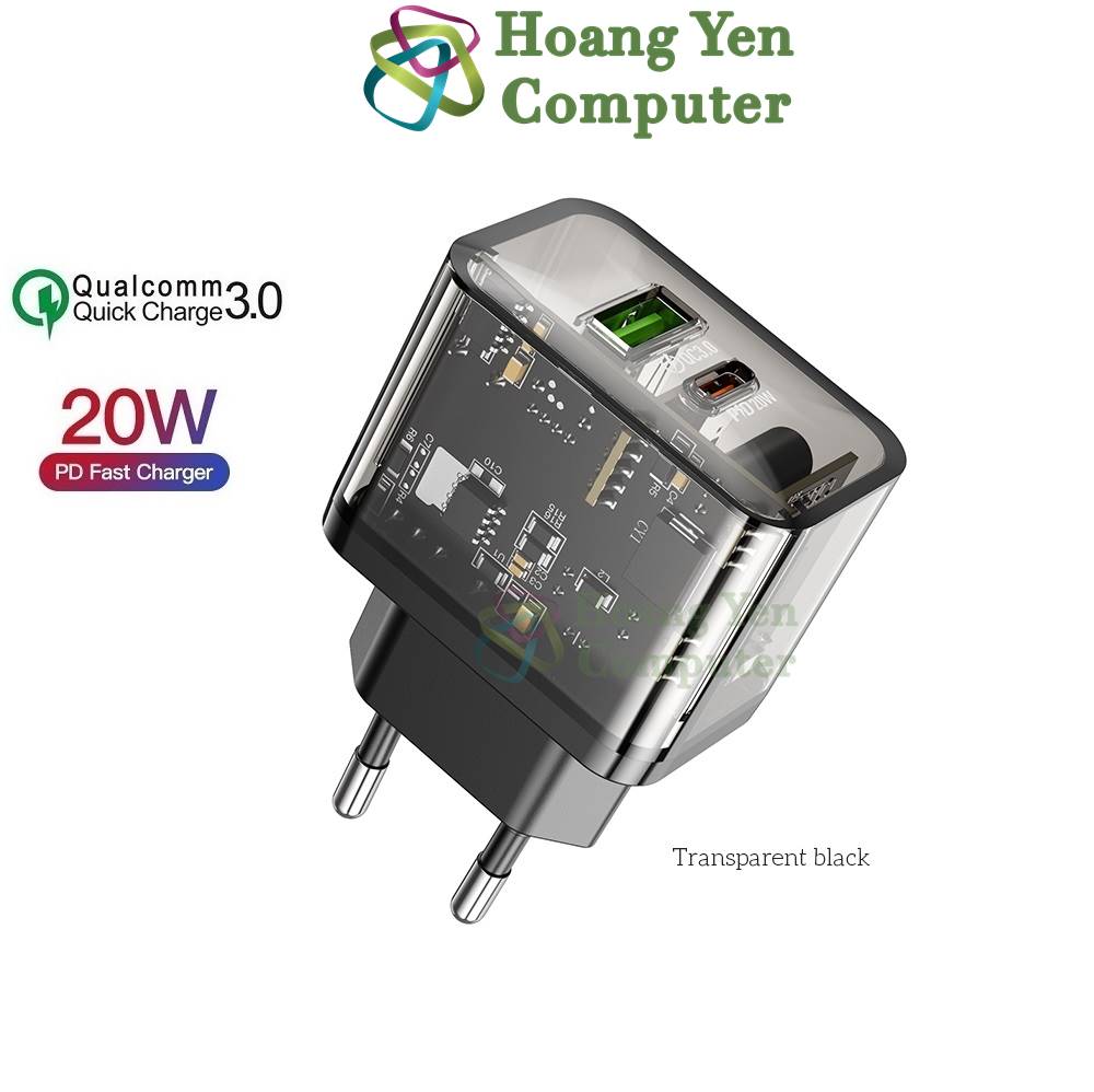 Cốc sạc nhanh 20w hoco n34 2 cổng sạc - bh 6 tháng chính hãng - hoàng yến computer