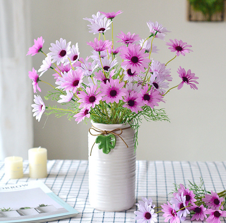 Hoa giả Cúc họa mi giả trang trí 52cm nhiều màu, Hoa cúc giả vải lụa 1 cành 5 bông giống thật trang trí để bàn, decor phòng, homestay