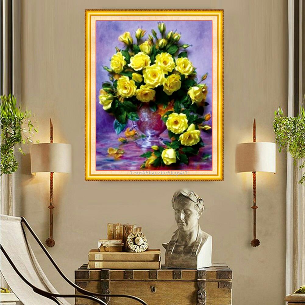 [HCM]Tranh thêu chữ thập Bình hoa hồng tuyệt đẹp LV3212 - tự thêu