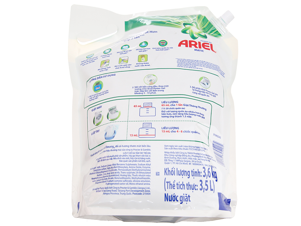 Nước giặt Ariel Matic túi 3.6 kg