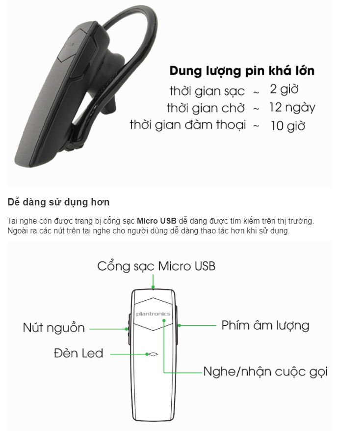 Tai nghe Bluetooth Plantronics Explorer 10 Đen