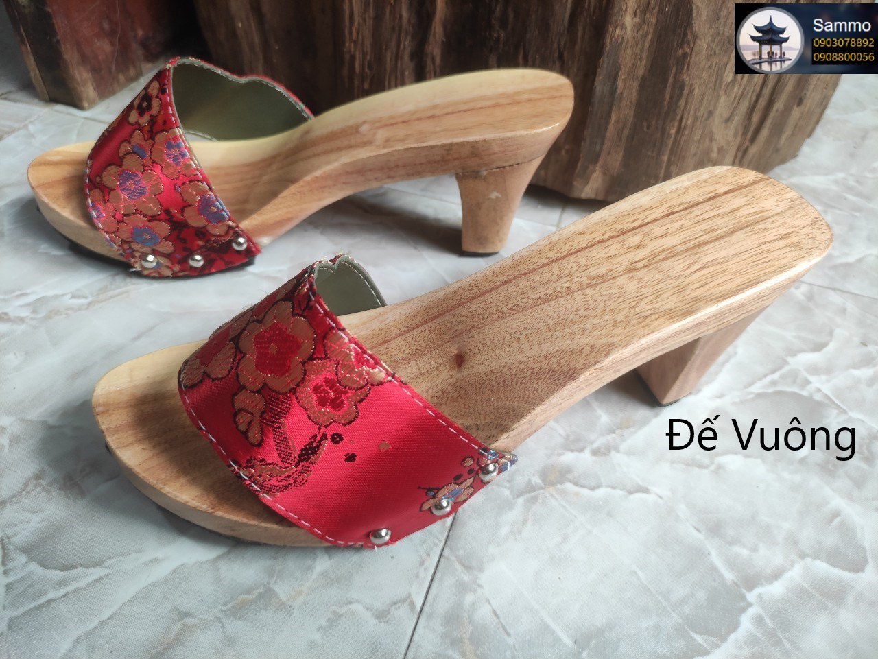 Guốc Gỗ Guốc Mộc Cao 7 Phân Quai Gấm Lụa Đủ Màu ( Có đóng thêm đế cao su )