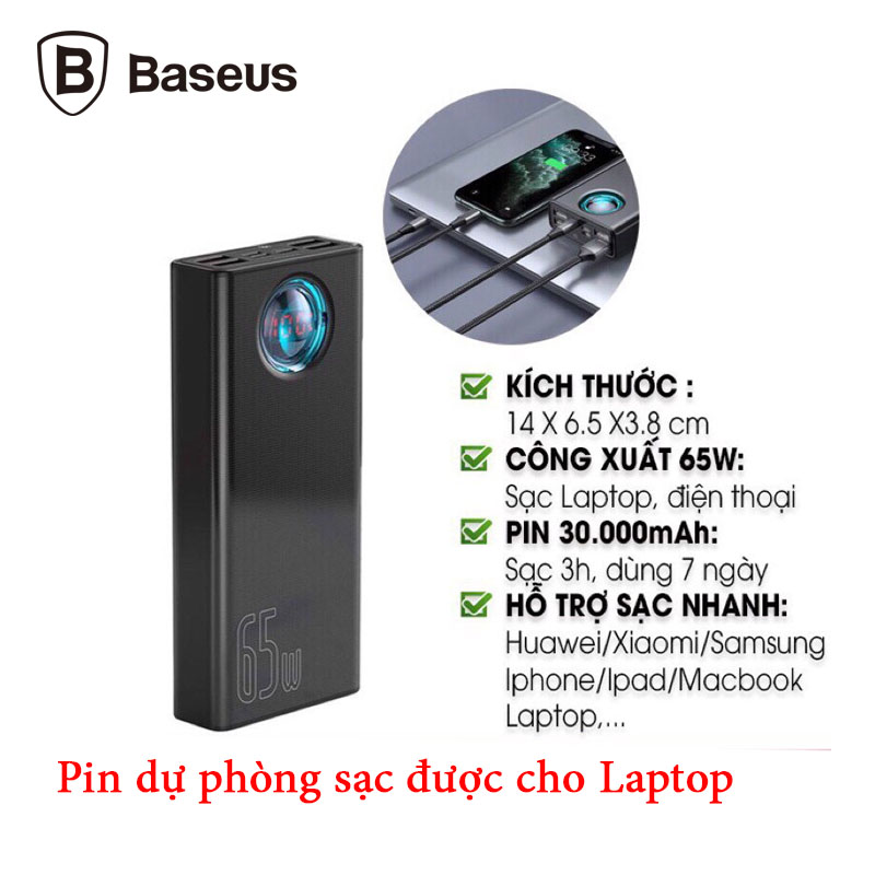 Pin Sạc Dự Phòng Baseus BS-30KP365 Dung Lượng 30000mah - 65W Sạc Nhanh QC3.0 Cho Iphone Ipad Laptop