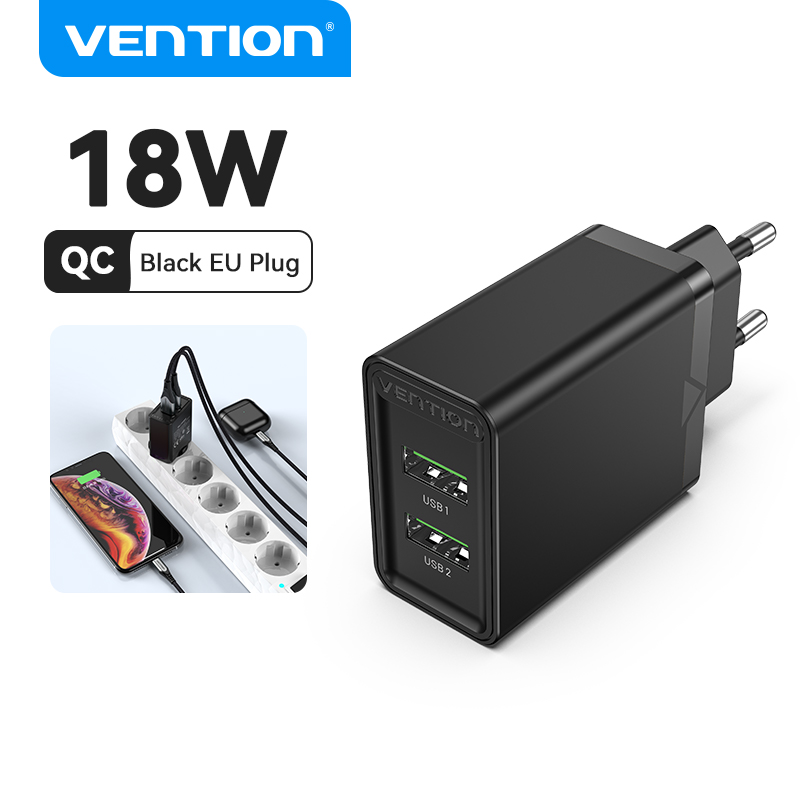 Vention Quick Charge Dual QC 3.0 USB 36W Wall 3A high current EU Plug 18W fast Charger Wall For OPPO Vivo iPhone Huawei Xiaomi Fast Charging Adapter